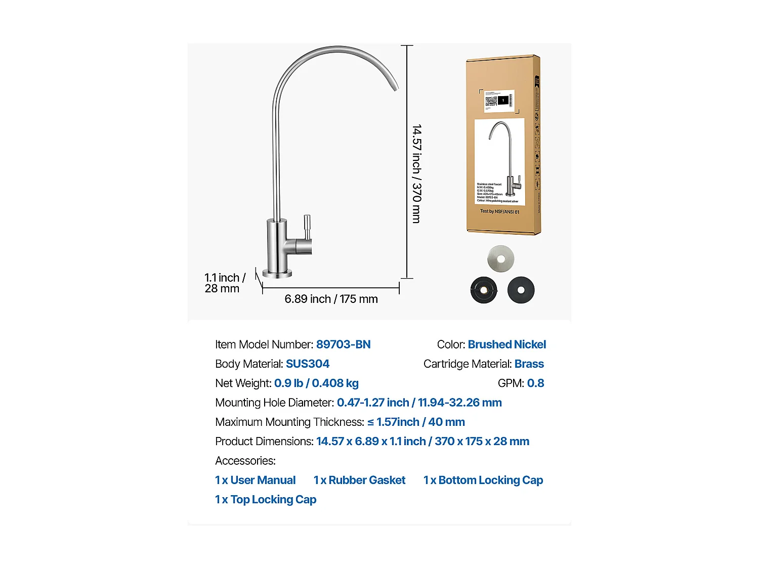 Grifo de Agua Potable SucceBuy sin Plomo en Acero Inoxidable, Grifo de Ósmosis Inversa con Válvula en Latón Macizo, Filtrado de Arco Alto, para Fregadero Cocina