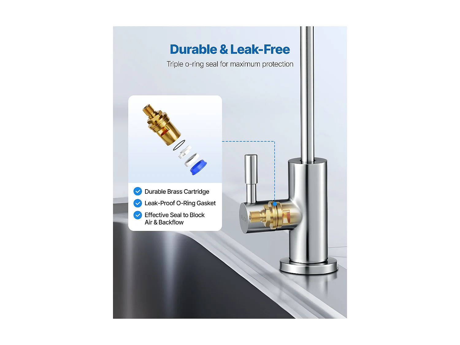 Grifo de Agua Potable SucceBuy sin Plomo en Acero Inoxidable, Grifo de Ósmosis Inversa con Válvula en Latón Macizo, Filtrado de Arco Alto, para Fregadero Cocina