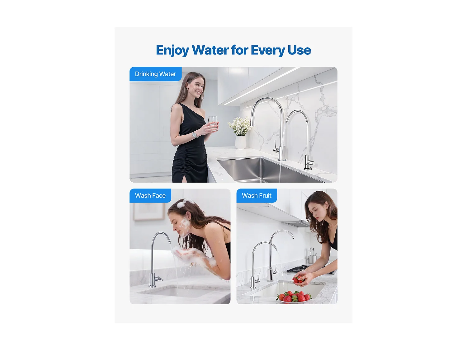 Grifo de Agua Potable SucceBuy sin Plomo en Acero Inoxidable, Grifo de Ósmosis Inversa con Válvula en Latón Macizo, Filtrado de Arco Alto, para Fregadero Cocina