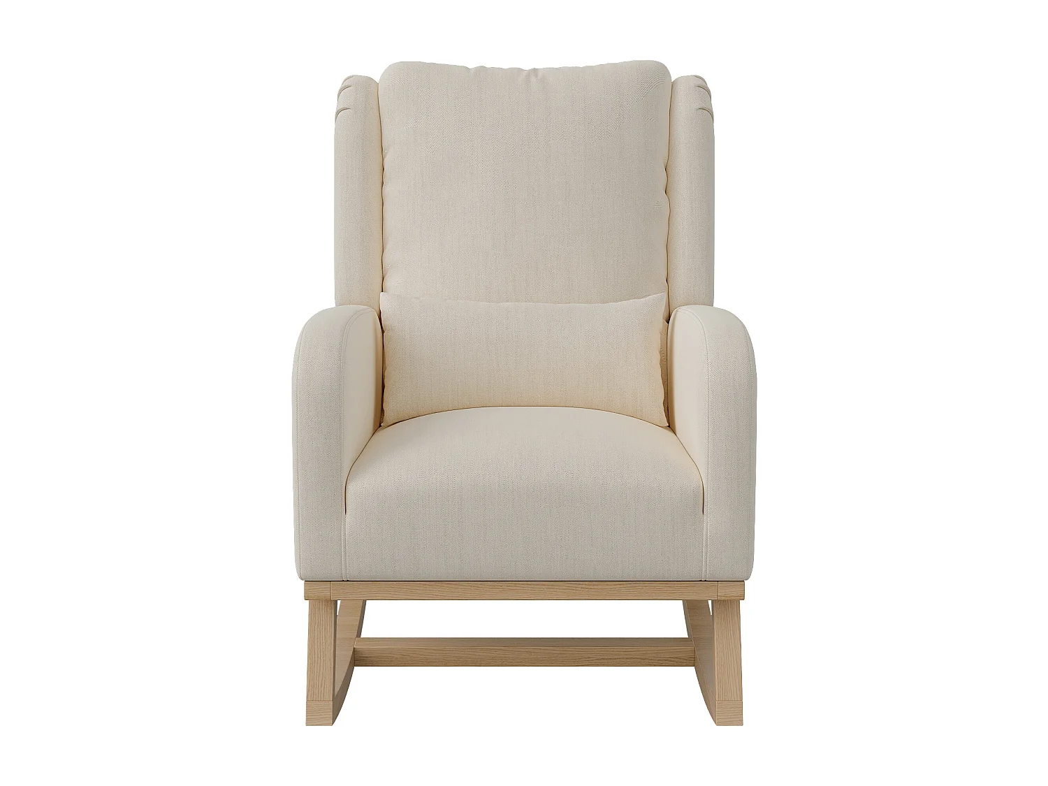 Fauteuil à bascule avec coussin - chaise à bascule dossier haut - poches latérales - Pieds En Bois - Style Scandinave - lin - beige