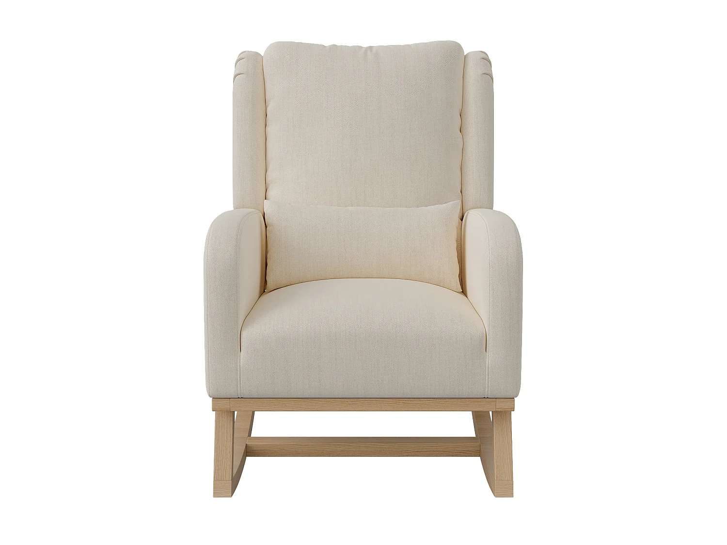 Fauteuil à bascule avec coussin - chaise à bascule dossier haut - poches latérales - Pieds En Bois - Style Scandinave - lin - beige