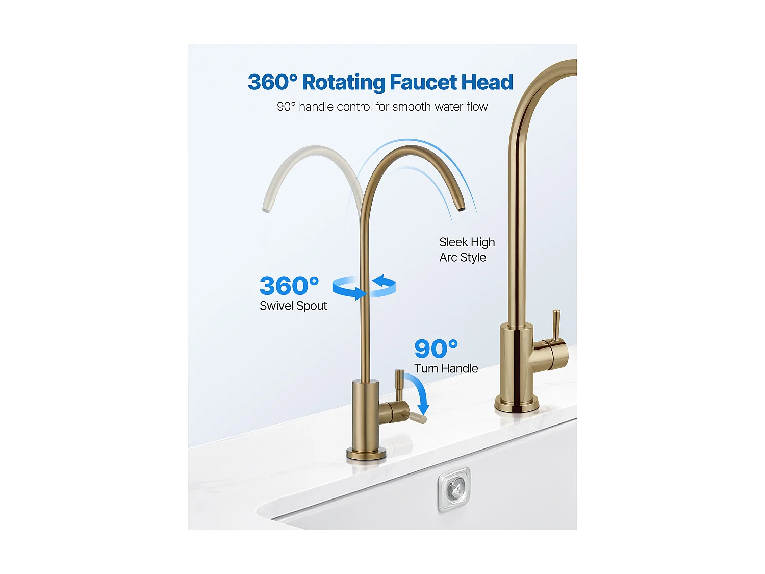 Drinkwaterkraan SucceBuy Loodvrij in Rvs, Omgekeerde Osmose Kraan Roestvrij en Duurzaam met Ventiel uit Massief Messing, voor Keukenwasbak