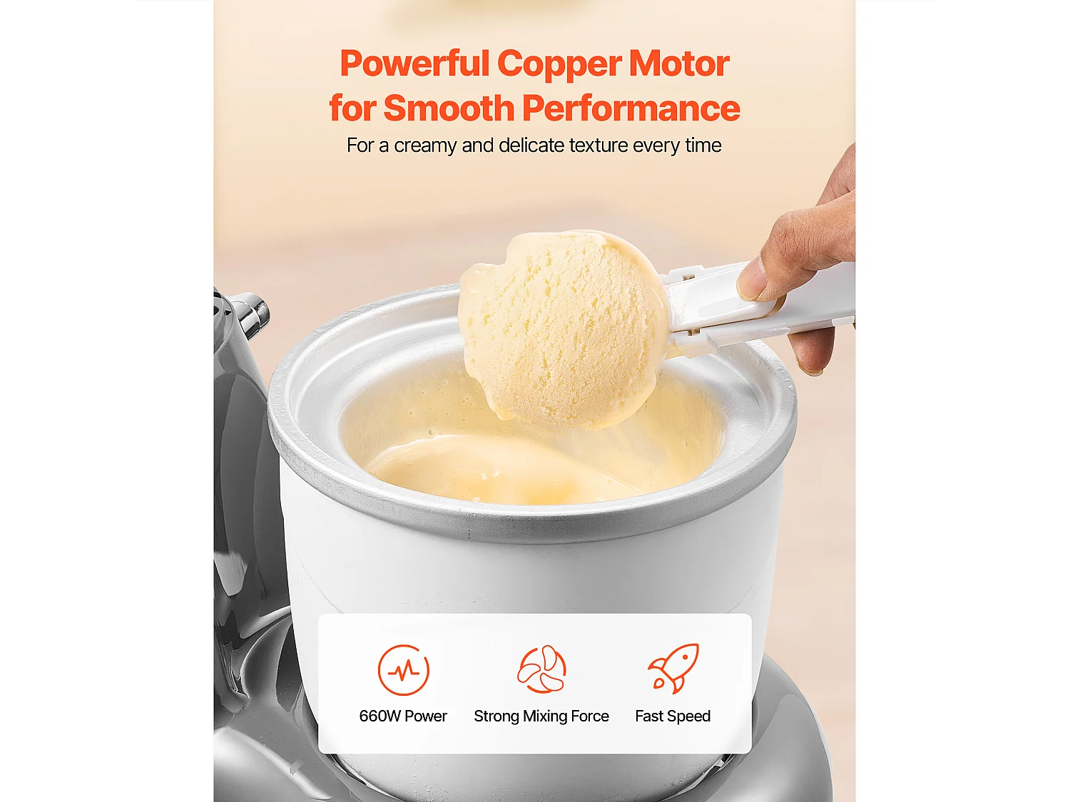 Sorbetière SucceBuy 1,7 L, Robot Pâtissier à 6 Vitesses, avec Écran Numérique LED et Minuterie, Palette de Mélange, Crochet Pétrisseur, Gris