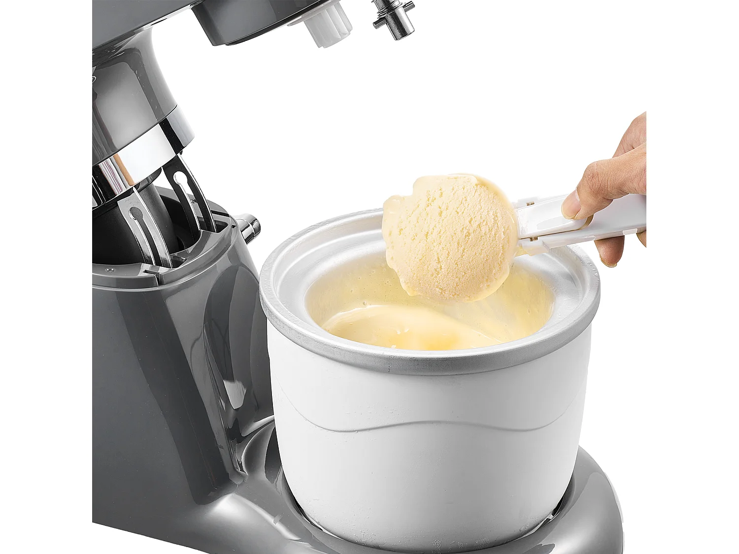 Sorbetière SucceBuy 1,7 L, Robot Pâtissier à 6 Vitesses, avec Écran Numérique LED et Minuterie, Palette de Mélange, Crochet Pétrisseur, Gris