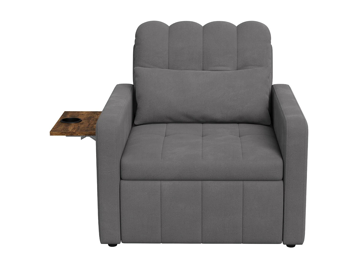 Fauteuil Convertible, Canapé-lit multifonctionnel 3 en 1, chaise longue, dossier réglable, table basse et Poche latérale, gris Chenille