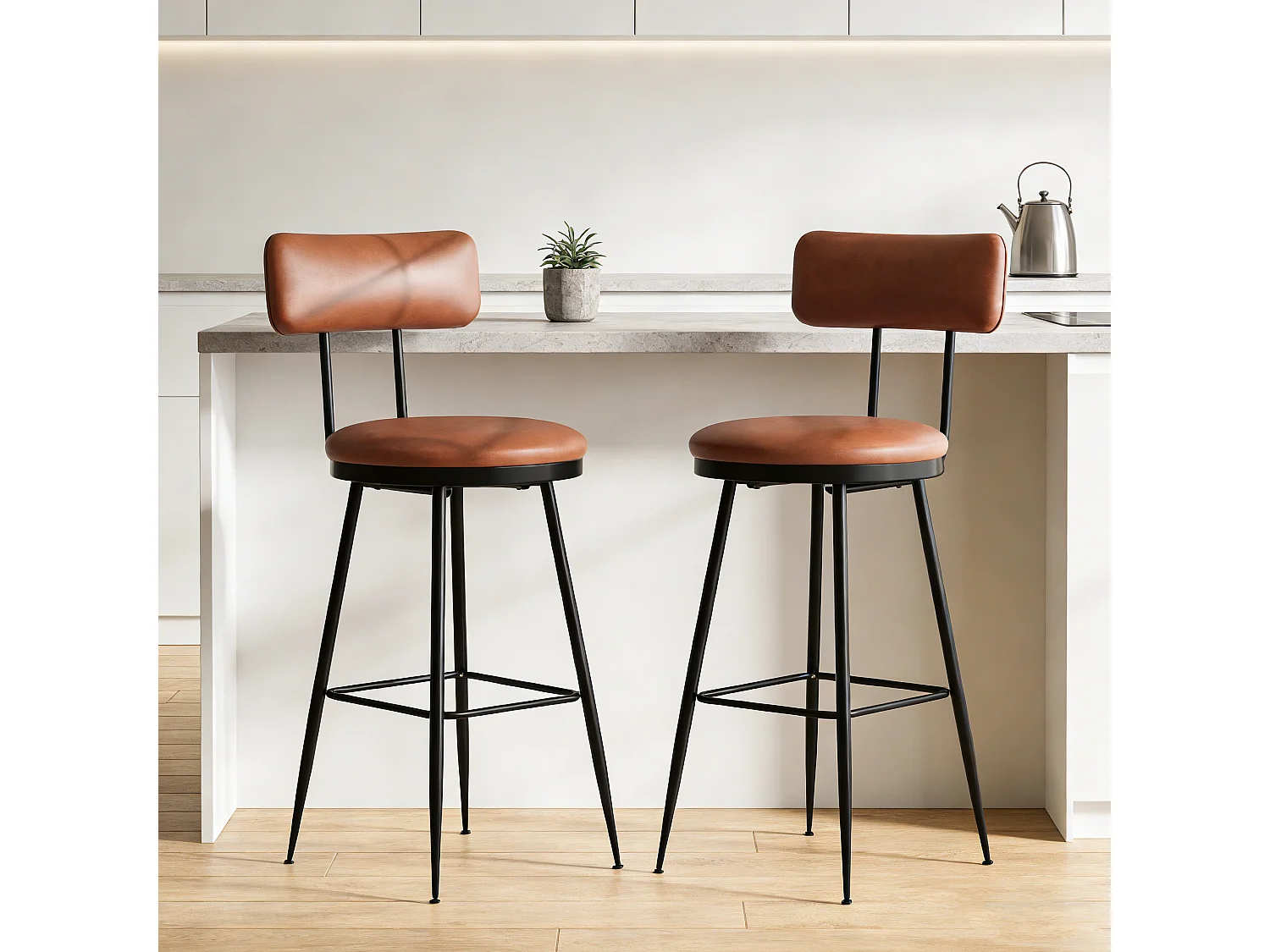 Lot de 2 tabourets de bar - chaises îlot central - montage facile - 85x34 cm - PU - brun