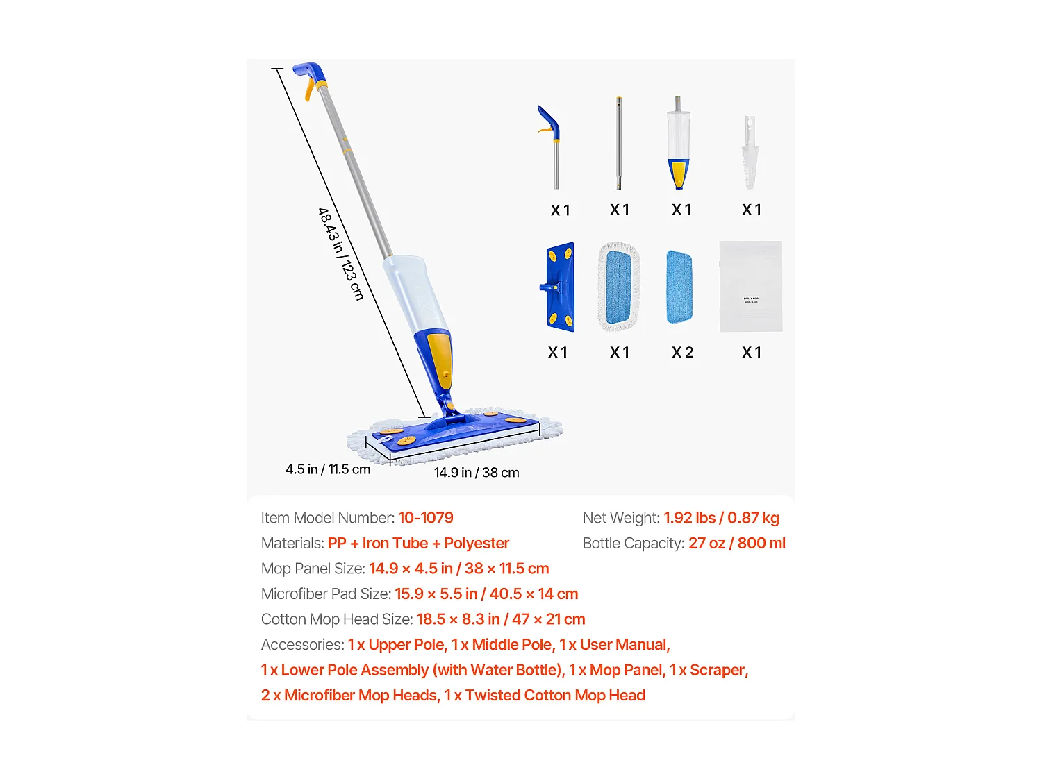 Balais Serpillère Vaporisateur SucceBuy, Balai Lave Sol avec 3 Tampons Lavables en Microfibre et en Coton Torsadé, Réservoir d’Eau Rechargeable 800 mL