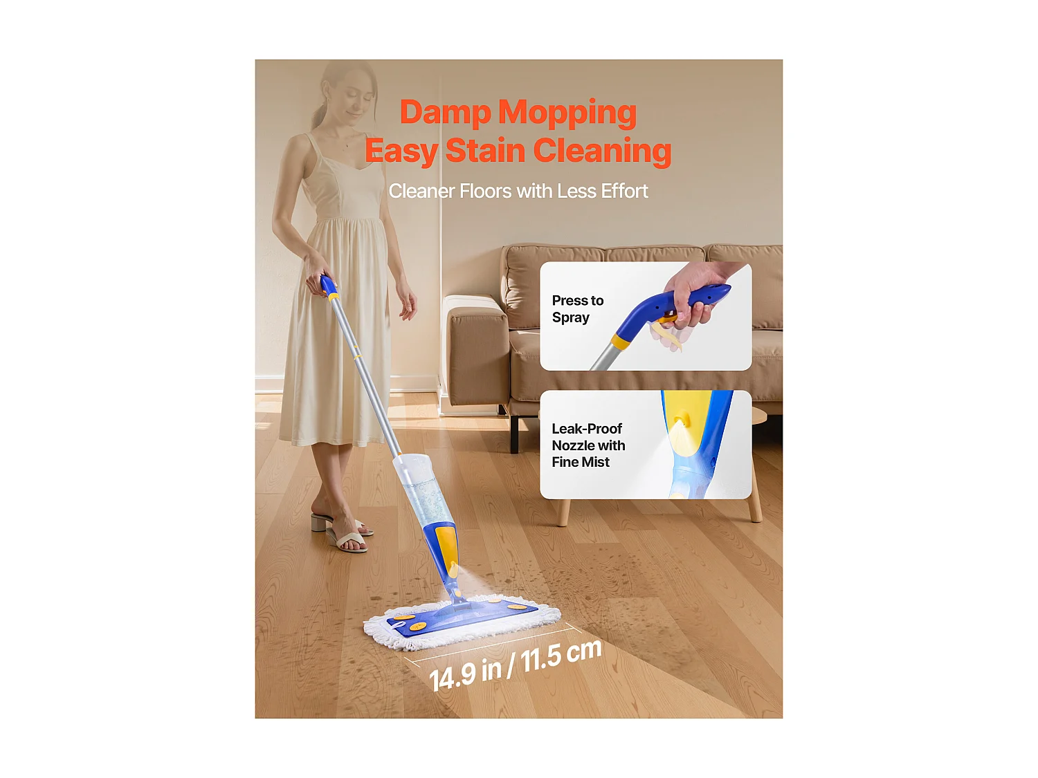 Balais Serpillère Vaporisateur SucceBuy, Balai Lave Sol avec 3 Tampons Lavables en Microfibre et en Coton Torsadé, Réservoir d’Eau Rechargeable 800 mL