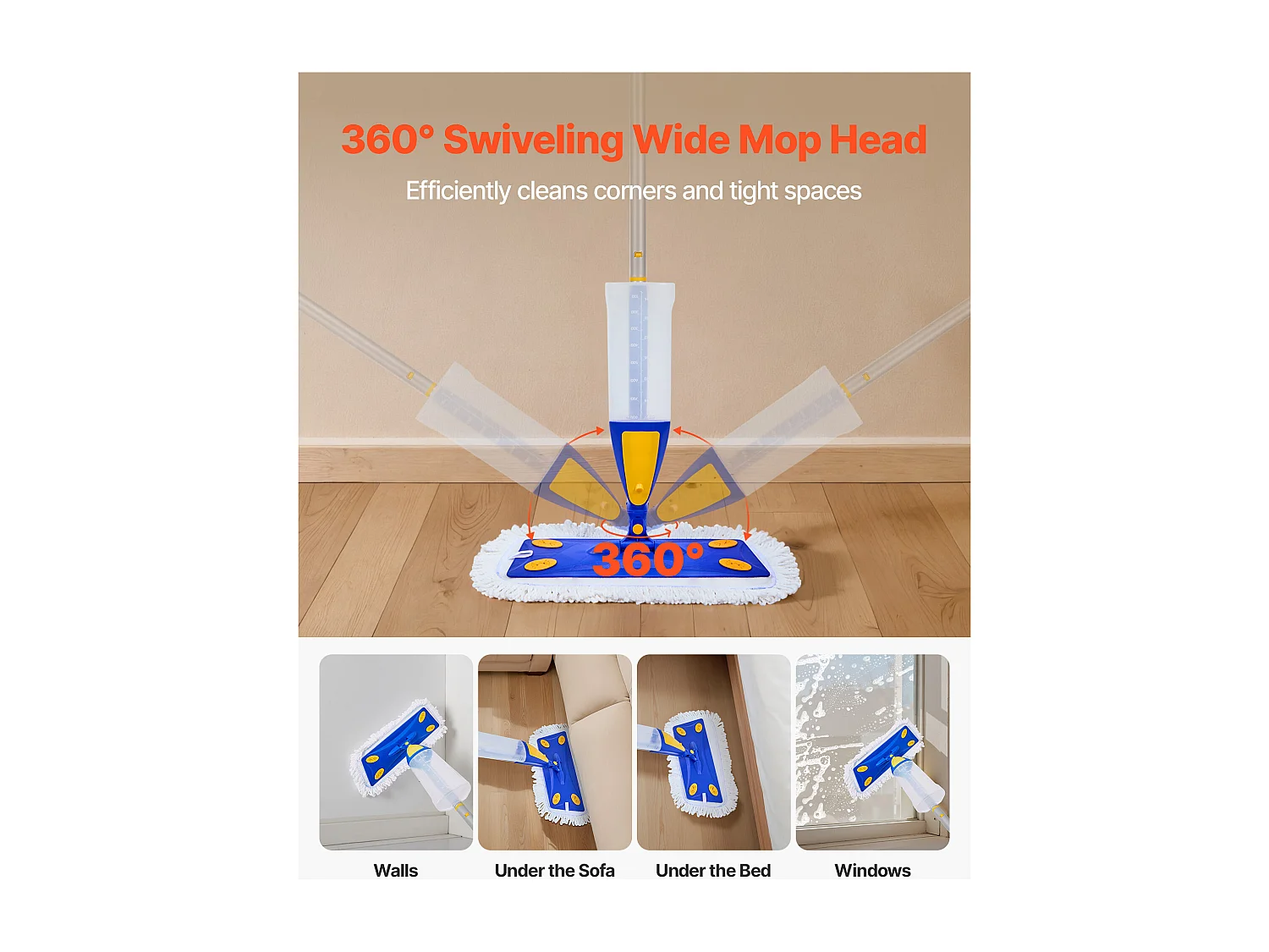 Balais Serpillère Vaporisateur SucceBuy, Balai Lave Sol avec 3 Tampons Lavables en Microfibre et en Coton Torsadé, Réservoir d’Eau Rechargeable 800 mL