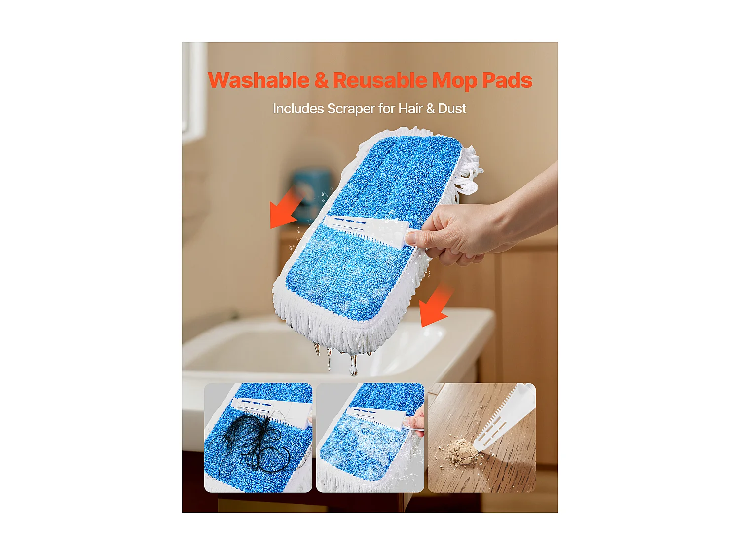 Balais Serpillère Vaporisateur SucceBuy, Balai Lave Sol avec 3 Tampons Lavables en Microfibre et en Coton Torsadé, Réservoir d’Eau Rechargeable 800 mL