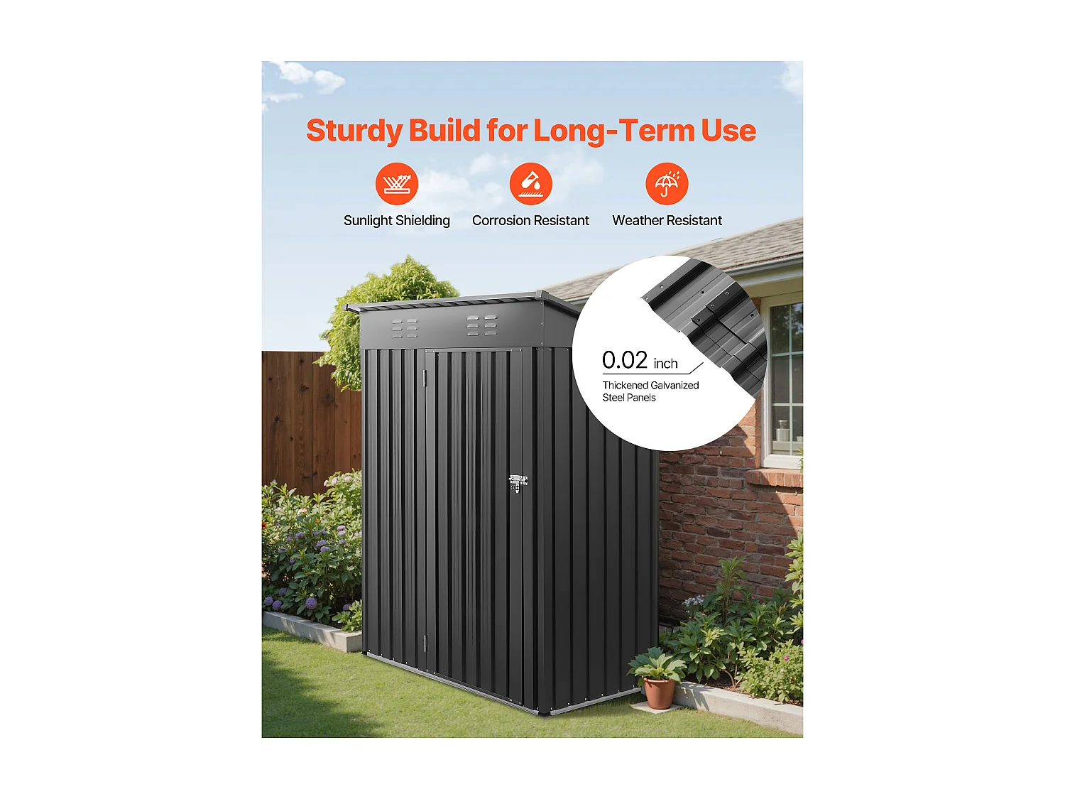 Abri de Jardin SucceBuy en Métal, 153,3 x 87,6 cm, Abri de Rangement d’Extérieur, avec Porte Verrouillable, Toit en Pente, Cabine de Jardin, Gris