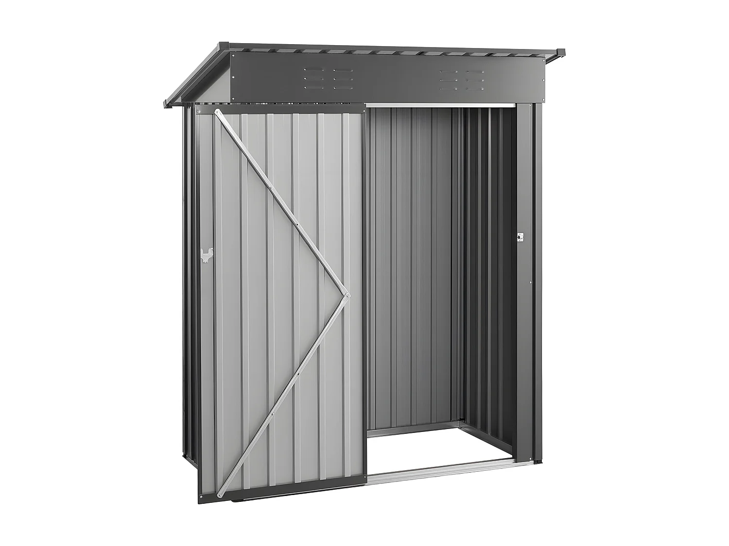 Abri de Jardin SucceBuy en Métal, 153,3 x 87,6 cm, Abri de Rangement d’Extérieur, avec Porte Verrouillable, Toit en Pente, Cabine de Jardin, Gris