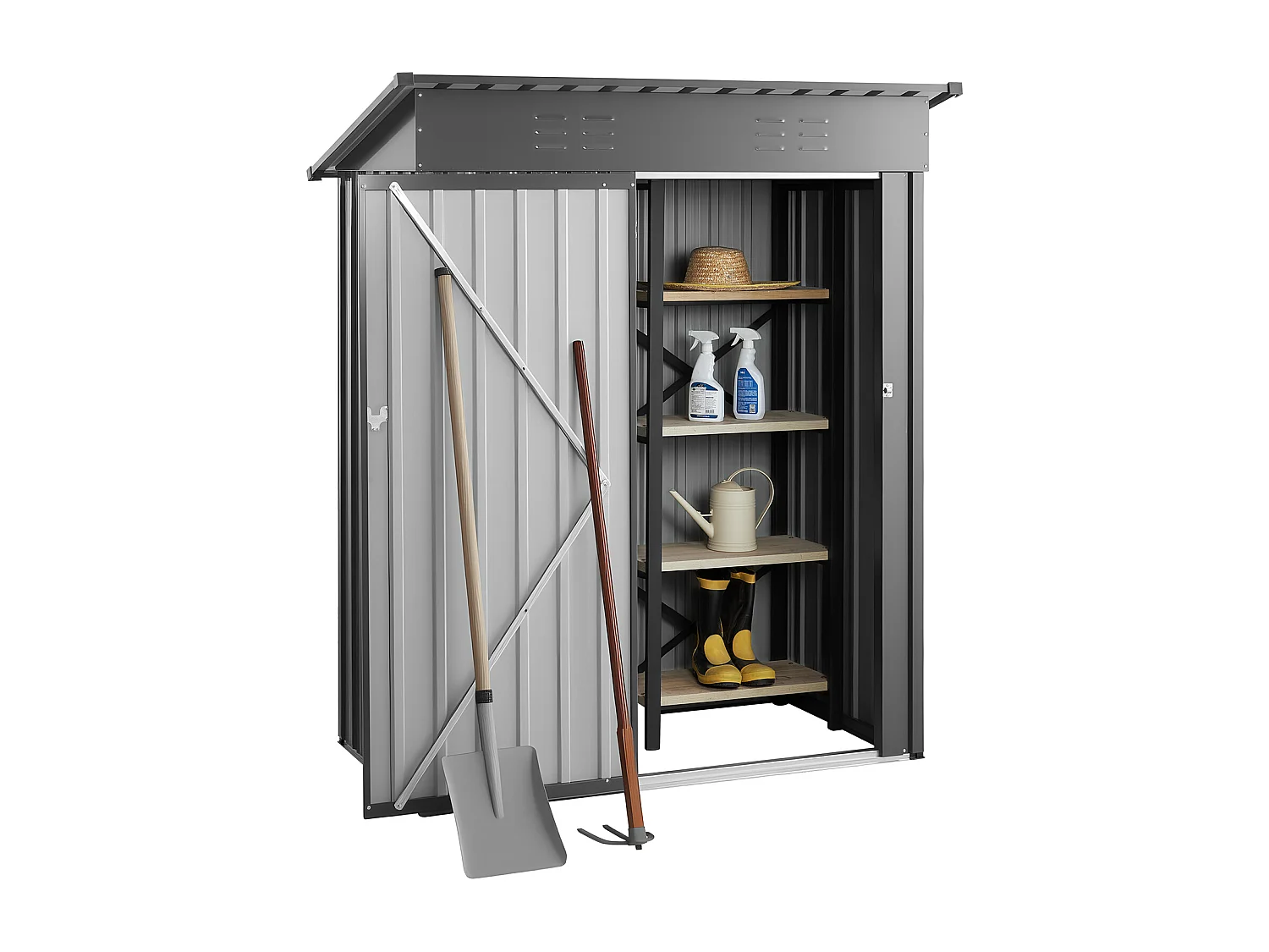 Abri de Jardin SucceBuy en Métal, 153,3 x 87,6 cm, Abri de Rangement d’Extérieur, avec Porte Verrouillable, Toit en Pente, Cabine de Jardin, Gris