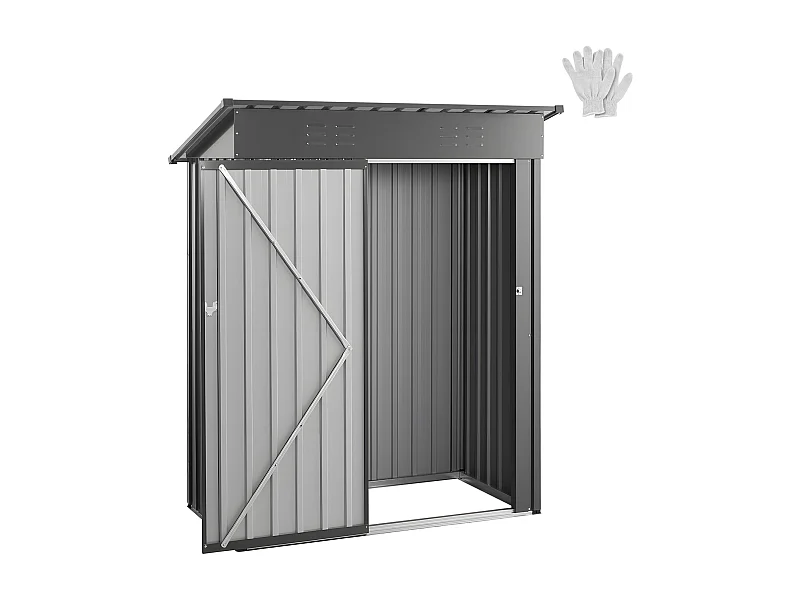 Abri de Jardin SucceBuy en Métal, 153,3 x 87,6 cm, Abri de Rangement d’Extérieur, avec Porte Verrouillable, Toit en Pente, Cabine de Jardin, Gris