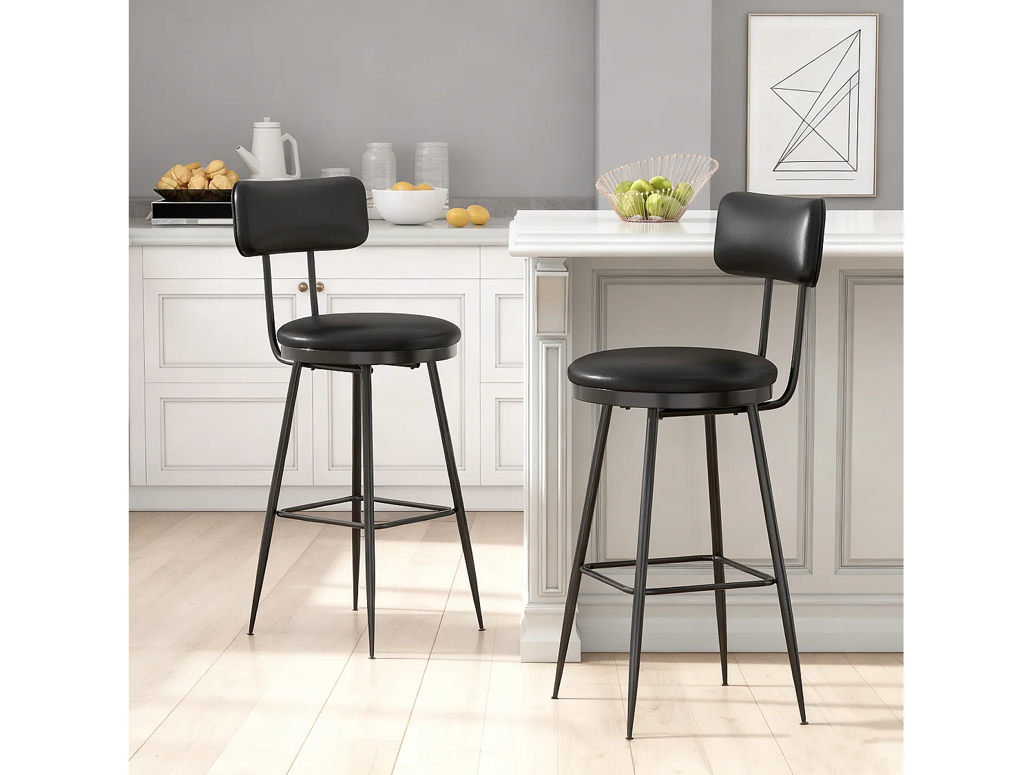 Lot de 2 tabourets de bar - chaises îlot central - montage facile - 85x34 cm - PU - noir