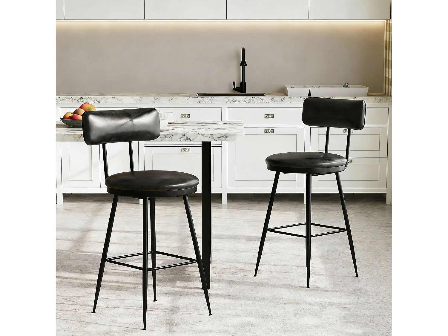 Lot de 2 tabourets de bar - chaises îlot central - montage facile - 85x34 cm - PU - noir
