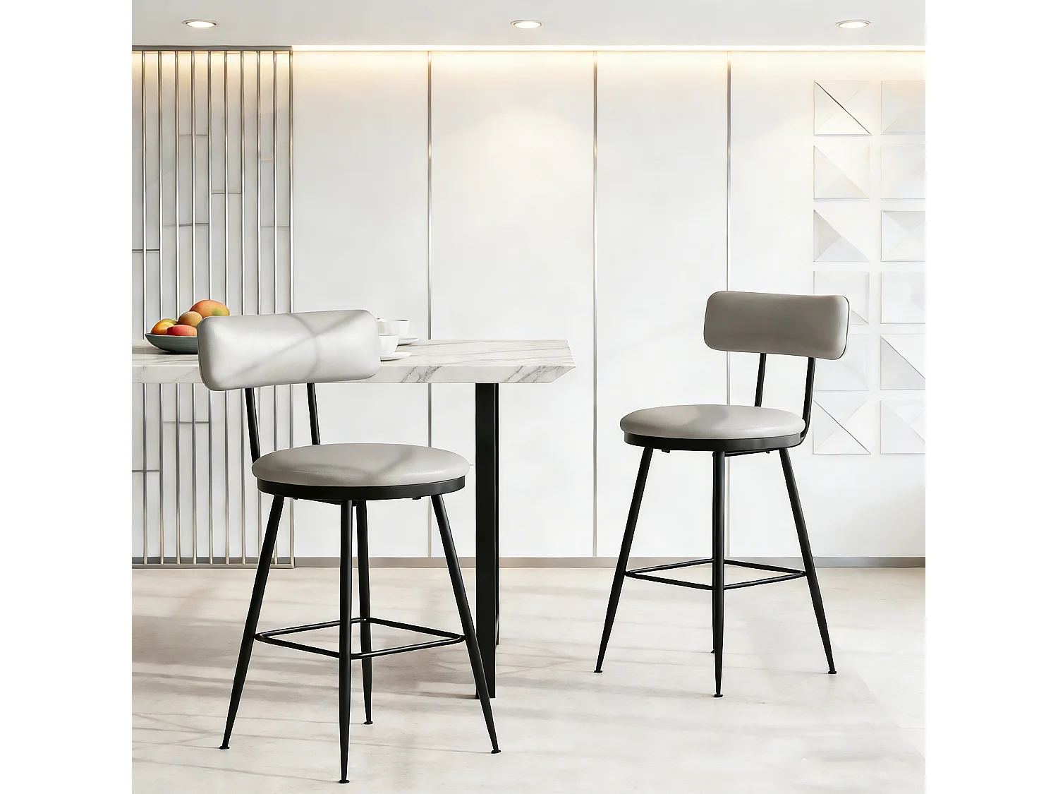 Lot de 2 tabourets de bar - chaises îlot central - montage facile - 85x34 cm - PU - gris