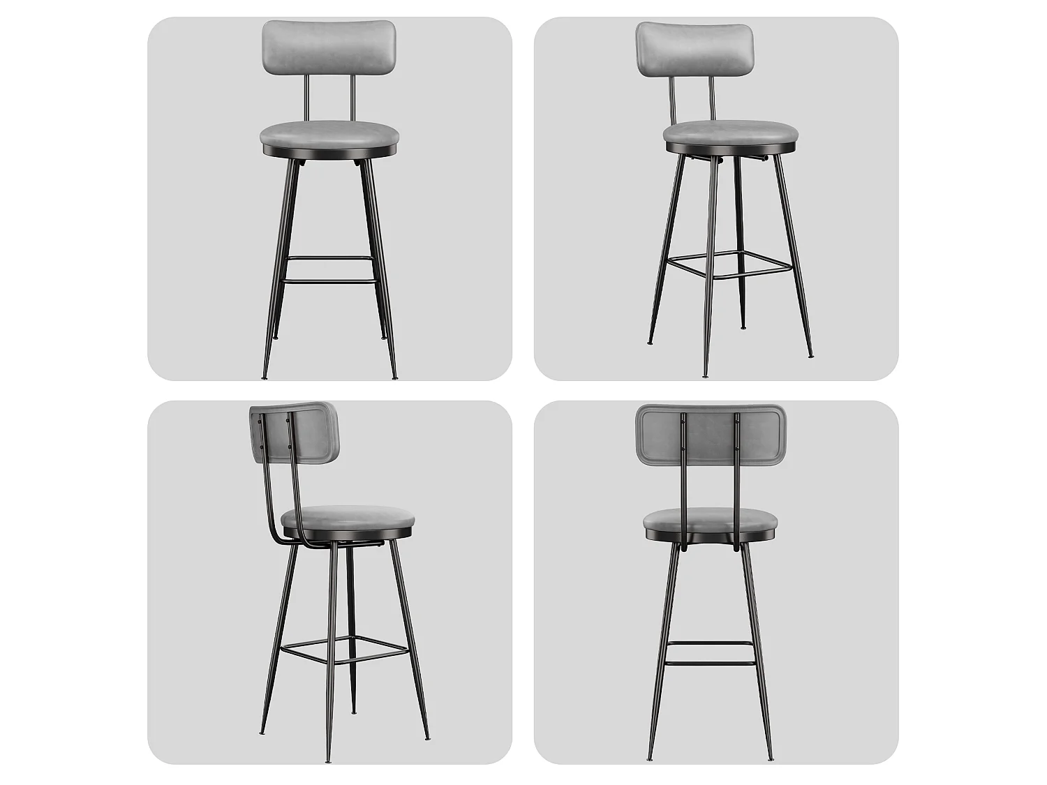Lot de 2 tabourets de bar - chaises îlot central - montage facile - 85x34 cm - PU - gris