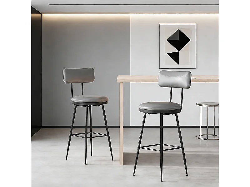 Lot de 2 tabourets de bar - chaises îlot central - montage facile - 85x34 cm - PU - gris