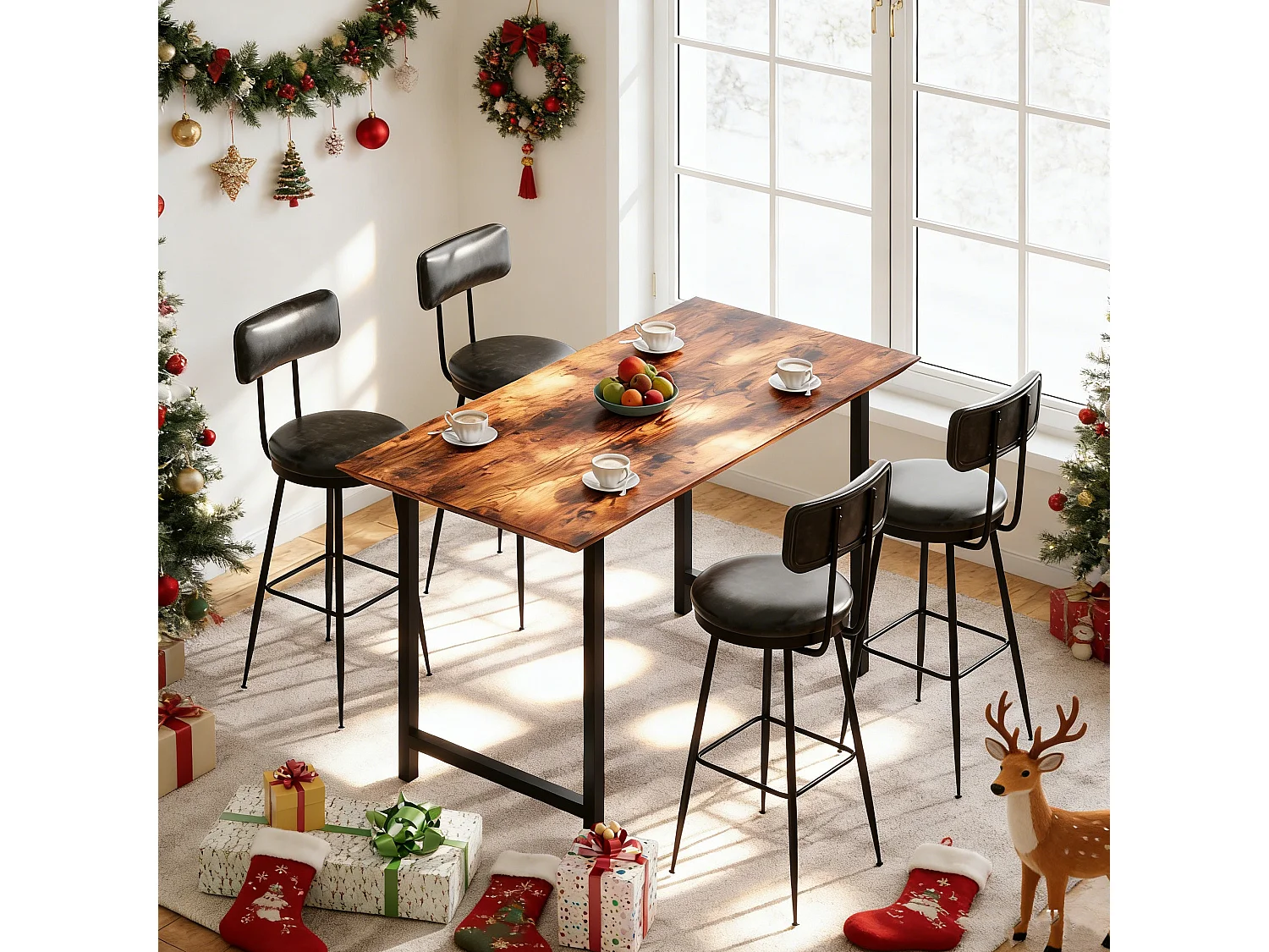 Lot de 4 tabourets de bar - chaises îlot central - montage facile - 85x34 cm - PU - noir