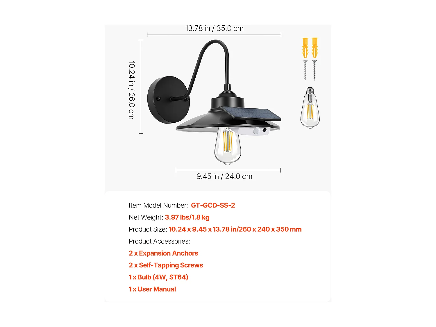 Lámpara Solar Exterior Granero SucceBuy, 3 Modos de Iluminación, Aplique Exterior de Cuello de Cisne, Lote de 2, con Detector de Movimiento, para Terrazas