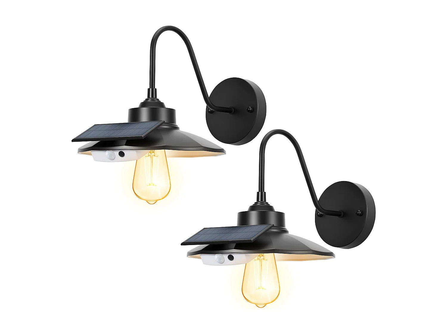 Lámpara Solar Exterior Granero SucceBuy, 3 Modos de Iluminación, Aplique Exterior de Cuello de Cisne, Lote de 2, con Detector de Movimiento, para Terrazas