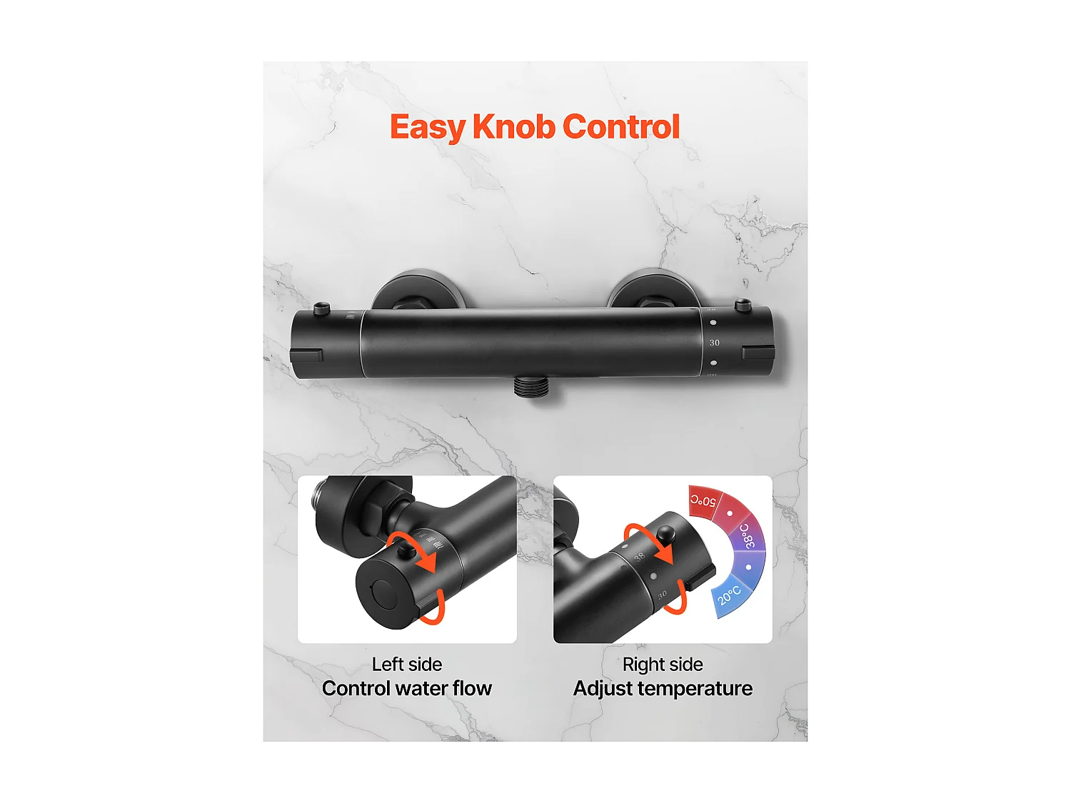 Miscelatore Termostatico per Doccia SucceBuy con Blocco di Sicurezza 38°C, Rubinetto Termostatico ad Acqua Calda e Fredda, Rivestimento Elettroforetico