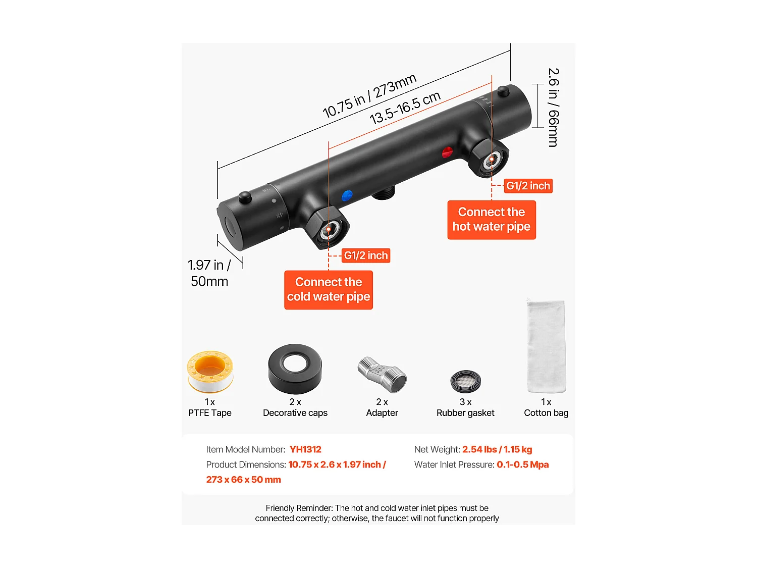 Miscelatore Termostatico per Doccia SucceBuy con Blocco di Sicurezza 38°C, Rubinetto Termostatico ad Acqua Calda e Fredda, Rivestimento Elettroforetico