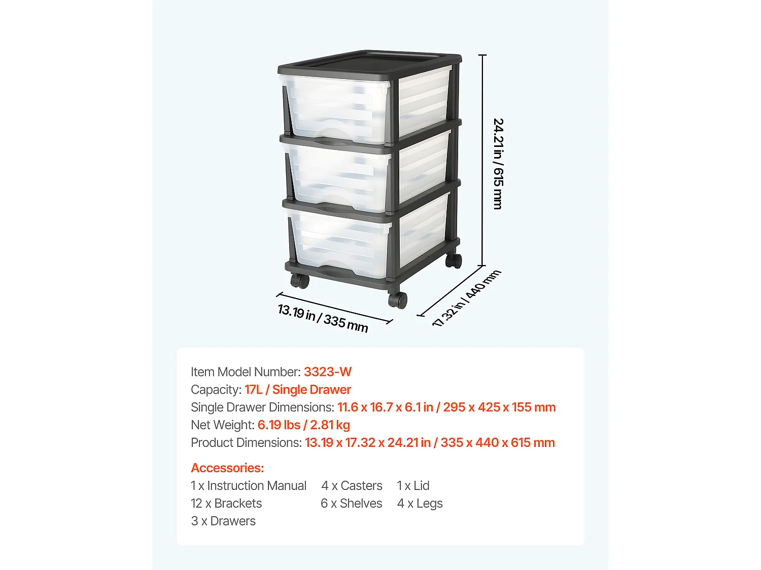 Carrito de Almacenamiento SucceBuy con 3 Cajones de Plástico, Torre de Almacenamiento con Ruedas, Bandeja Transparente para Suministros de Oficina