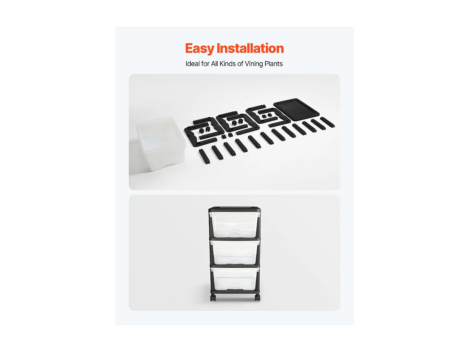 Carrito de Almacenamiento SucceBuy con 3 Cajones de Plástico, Torre de Almacenamiento con Ruedas, Bandeja Transparente para Suministros de Oficina