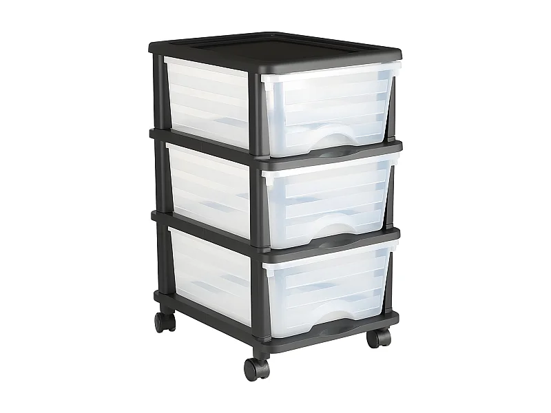 Carrito de Almacenamiento SucceBuy con 3 Cajones de Plástico, Torre de Almacenamiento con Ruedas, Bandeja Transparente para Suministros de Oficina