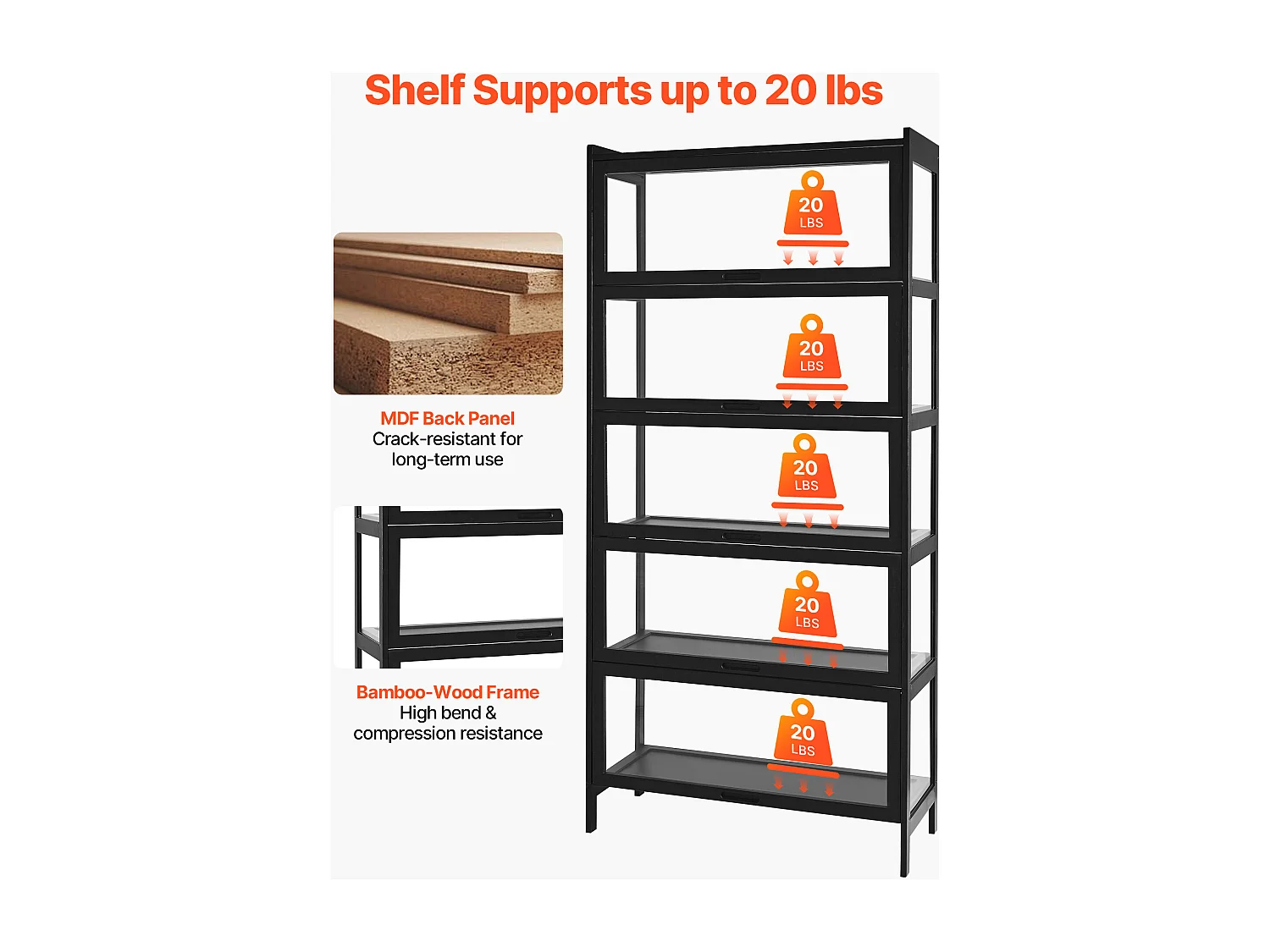 Vitrina SucceBuy para Colección con Puertas de Acrílico, Armario de Presentación 172 cm de Alto y 5 Niveles, Exhibidor para Antigüedades en Madera Natural