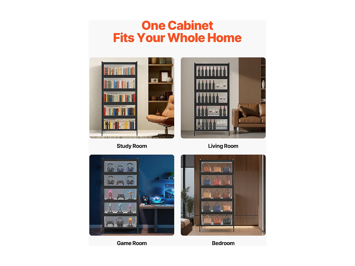 Vitrina SucceBuy para Colección con Puertas de Acrílico, Armario de Presentación 172 cm de Alto y 5 Niveles, Exhibidor para Antigüedades en Madera Natural