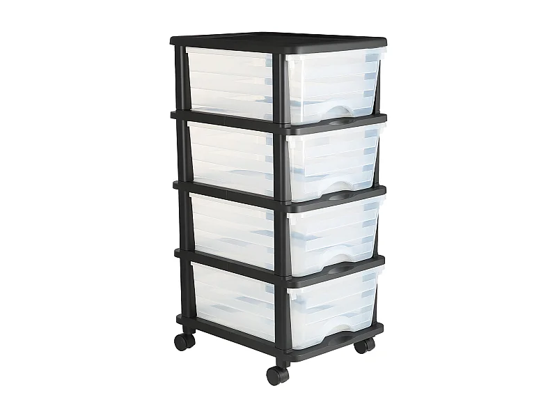 Carrito de Almacenamiento SucceBuy con 4 Cajones de Plástico, Torre de Almacenamiento con Ruedas, Bandeja Transparente para Suministros de Oficina