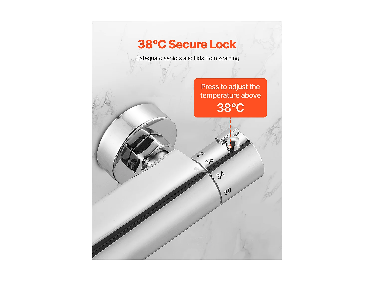Miscelatore Termostatico per Doccia SucceBuy con Blocco di Sicurezza 38°C, Rubinetto Doccia Termostatico ad Acqua Calda, Valvole di Controllo Temperatura