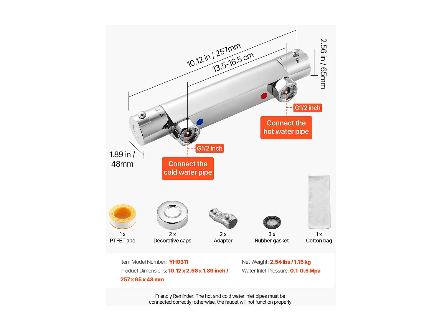 Miscelatore Termostatico per Doccia SucceBuy con Blocco di Sicurezza 38°C, Rubinetto Doccia Termostatico ad Acqua Calda, Valvole di Controllo Temperatura
