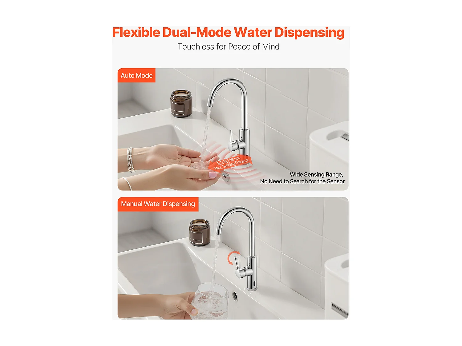 Grifo Automático SucceBuy sin Contacto, Grifo Mezclador de Fregadero con Sensor de Mango Único, Mezclador de Agua Caliente y Fría Ajustable Manos Libres