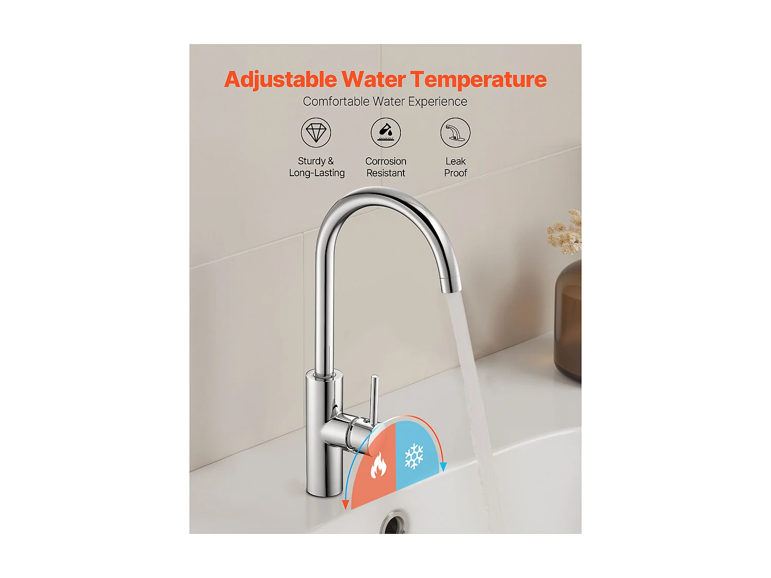 Grifo Automático SucceBuy sin Contacto, Grifo Mezclador de Fregadero con Sensor de Mango Único, Mezclador de Agua Caliente y Fría Ajustable Manos Libres