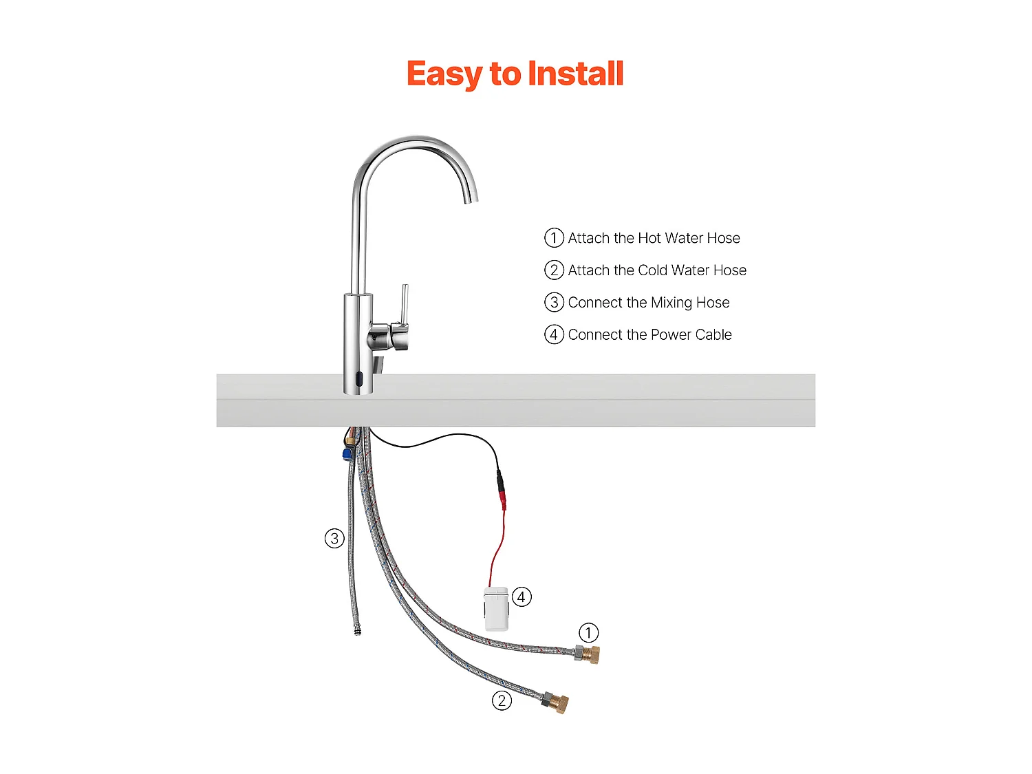 Grifo Automático SucceBuy sin Contacto, Grifo Mezclador de Fregadero con Sensor de Mango Único, Mezclador de Agua Caliente y Fría Ajustable Manos Libres