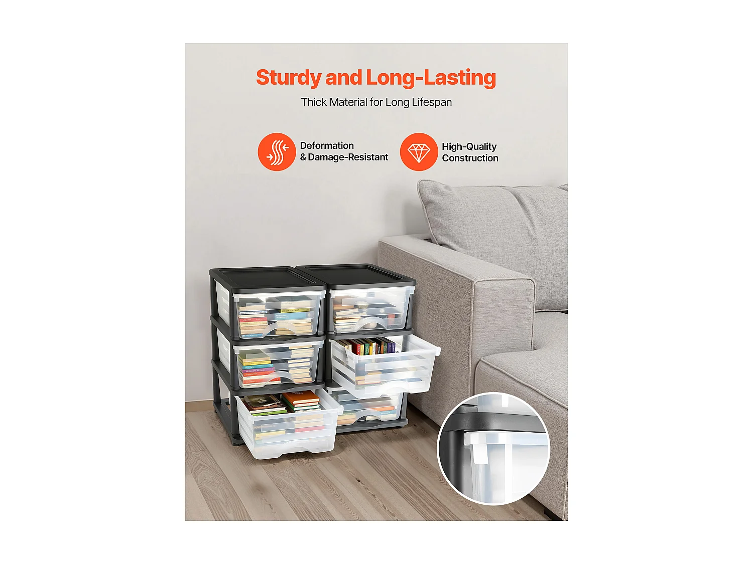 Cajones de Almacenamiento SucceBuy de Plástico, Lote de 2, Torre de Almacenamiento de 6 Cajones,  Bandejas Transparentes para Suministros de Oficina