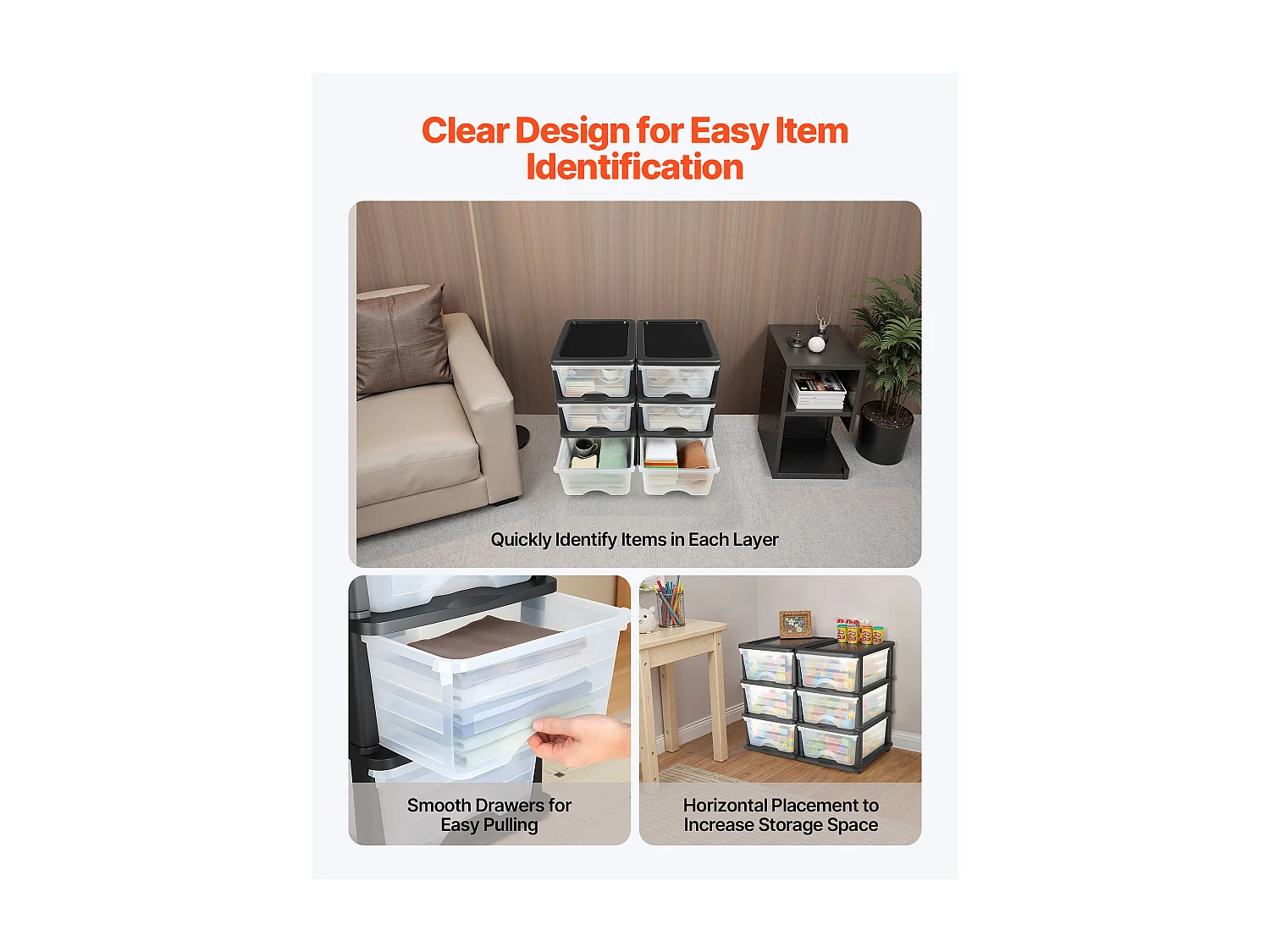 Cajones de Almacenamiento SucceBuy de Plástico, Lote de 2, Torre de Almacenamiento de 6 Cajones,  Bandejas Transparentes para Suministros de Oficina