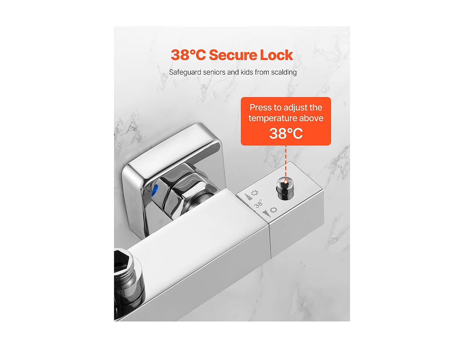 Miscelatore Termostatico per Doccia SucceBuy con Blocco di Sicurezza 38°C, Rubinetto Doccia Termostatico ad Acqua Calda e Fredda, 2 Fori, Cromo Argentato