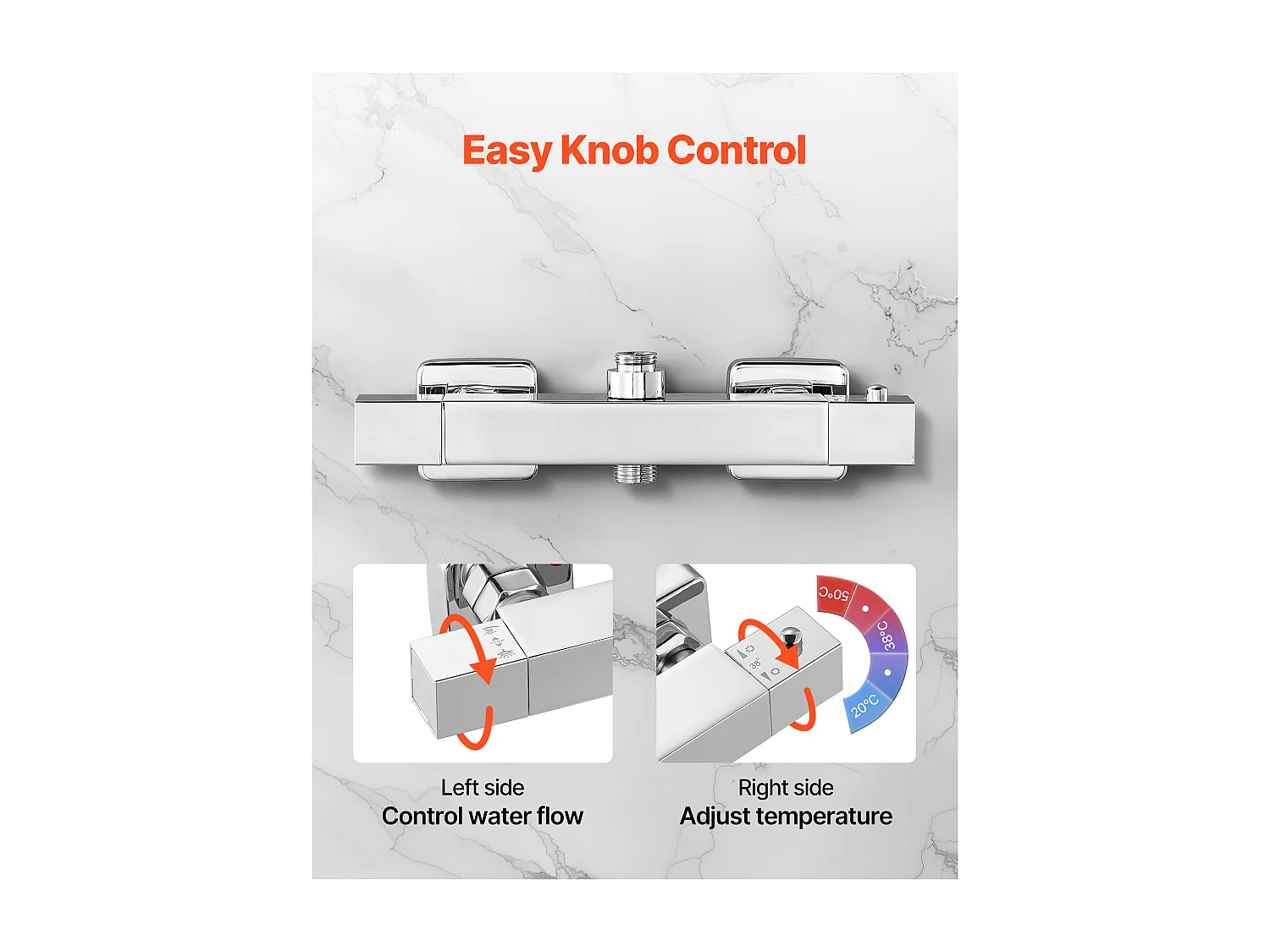 Miscelatore Termostatico per Doccia SucceBuy con Blocco di Sicurezza 38°C, Rubinetto Doccia Termostatico ad Acqua Calda e Fredda, 2 Fori, Cromo Argentato