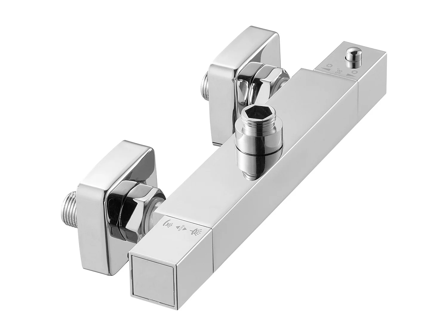 Miscelatore Termostatico per Doccia SucceBuy con Blocco di Sicurezza 38°C, Rubinetto Doccia Termostatico ad Acqua Calda e Fredda, 2 Fori, Cromo Argentato