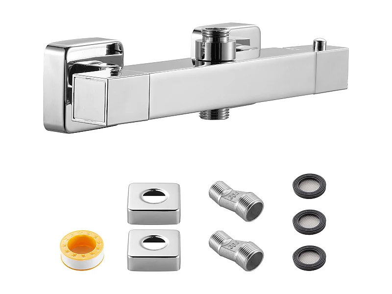 Miscelatore Termostatico per Doccia SucceBuy con Blocco di Sicurezza 38°C, Rubinetto Doccia Termostatico ad Acqua Calda e Fredda, 2 Fori, Cromo Argentato