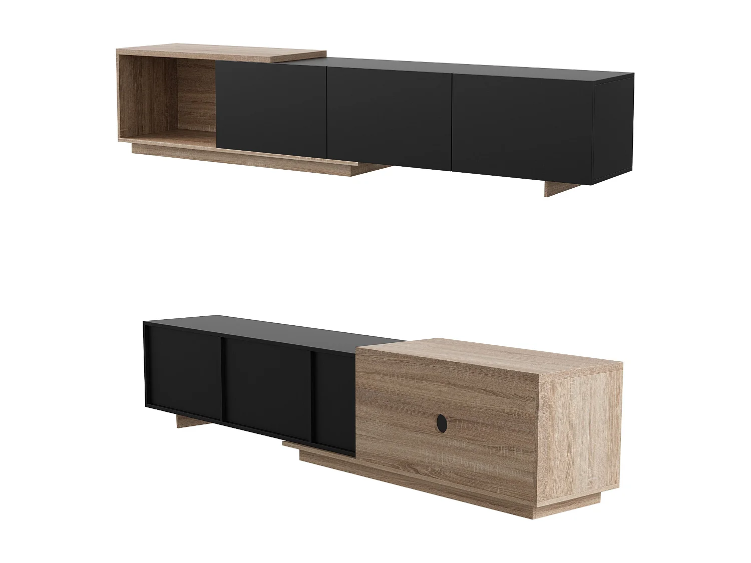 Meuble TV 3 tiroirs et 1 niche avec LED - MDF- 2 façons d'utilisation -Noir et naturel