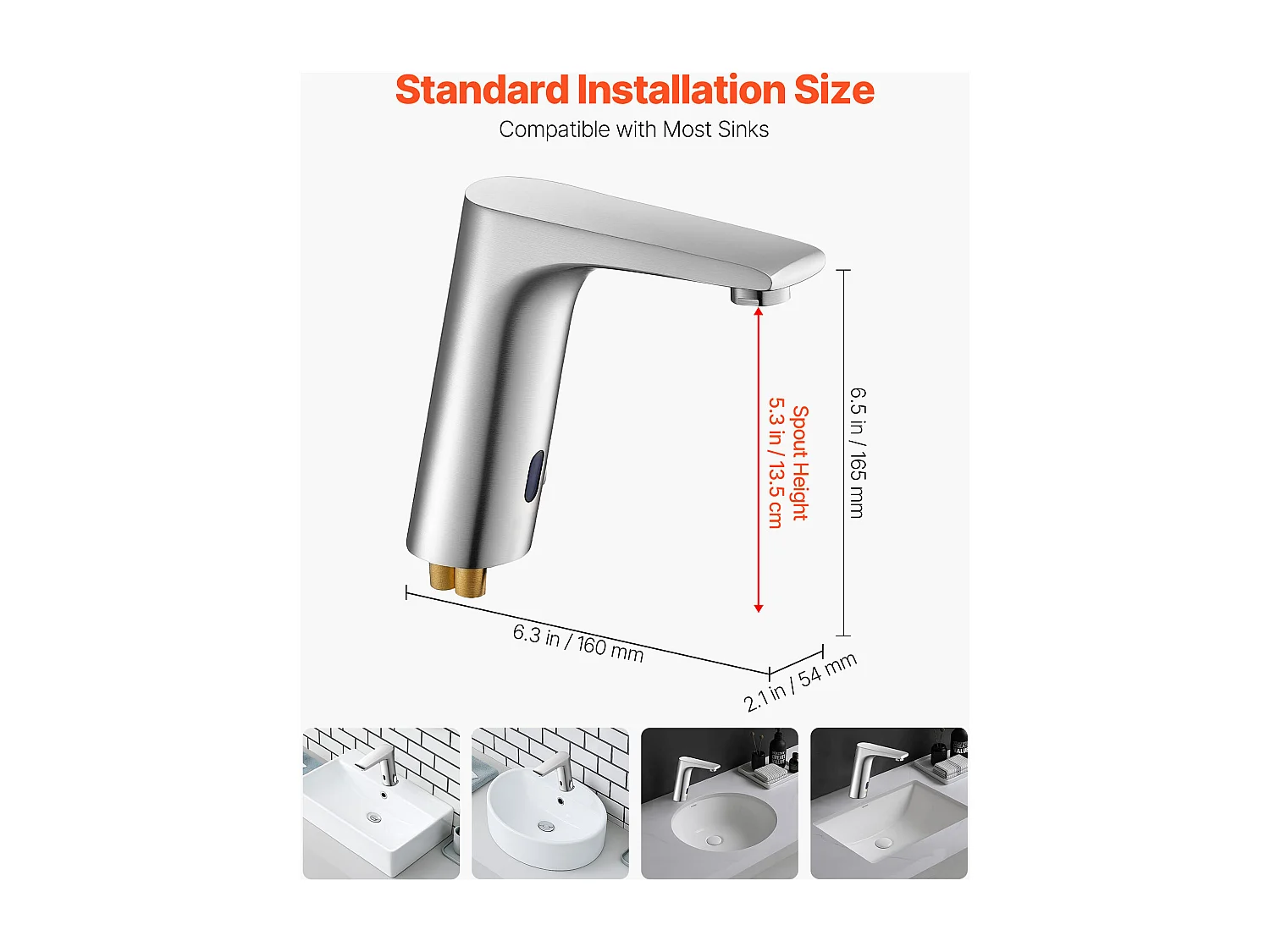 Mitigeur Automatique SucceBuy sans Contact, Robinet à Capteur de Lavabo, Mélangeur d’Eau Chaude et Froide Réglable Mains Libres, Poignée Unique, Argent
