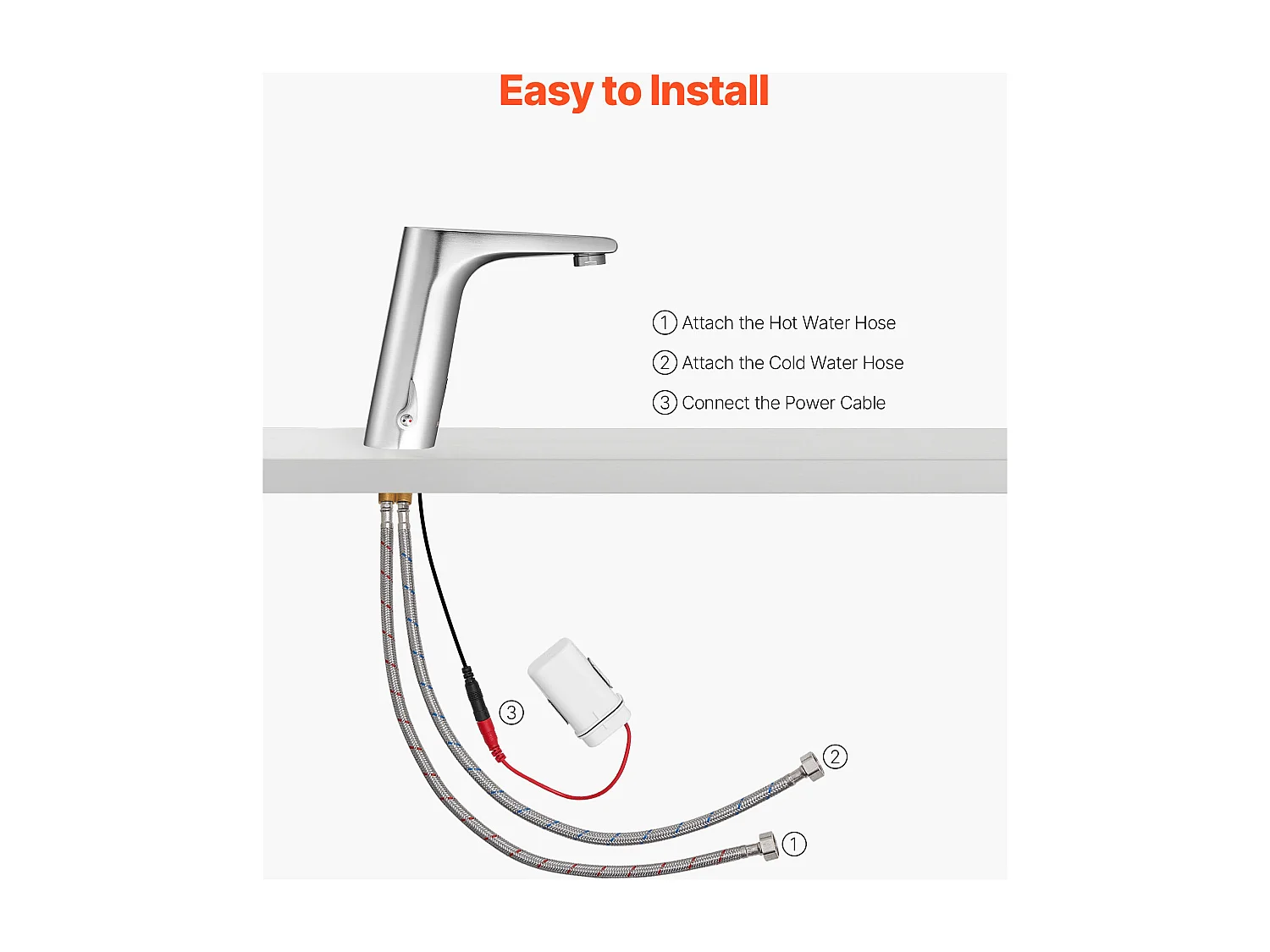 Mitigeur Automatique SucceBuy sans Contact, Robinet à Capteur de Lavabo, Mélangeur d’Eau Chaude et Froide Réglable Mains Libres, Poignée Unique, Argent