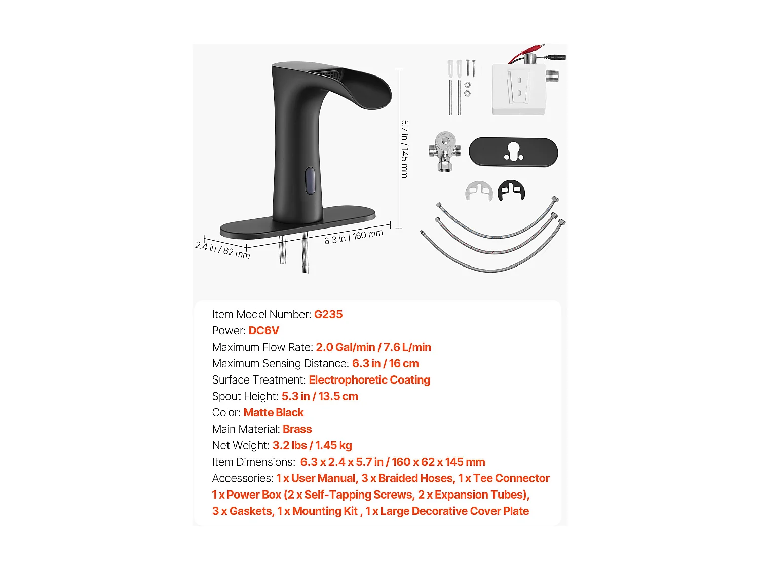 Grifo Mezclador Automático SucceBuy sin Contacto, Grifo con Sensor Electrónico de Lavabo, Mezclador de Agua Caliente y Fría Moderno para Tubo de 9,5 mm, Negro Mate