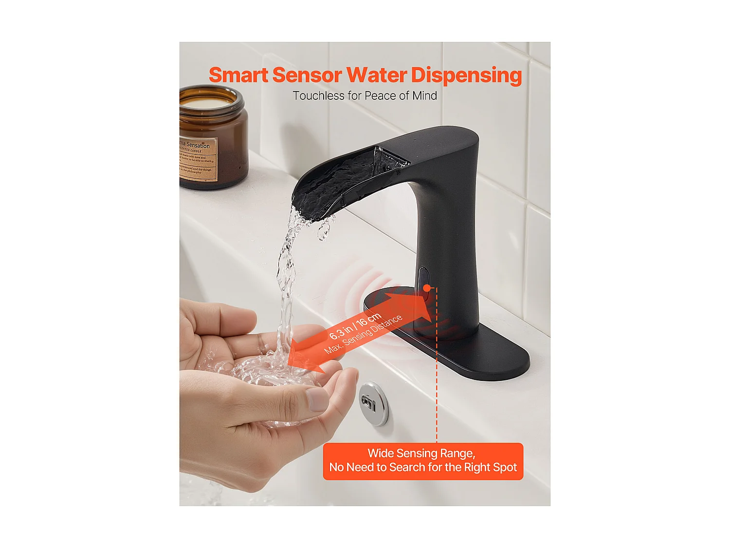 Grifo Mezclador Automático SucceBuy sin Contacto, Grifo con Sensor Electrónico de Lavabo, Mezclador de Agua Caliente y Fría Moderno para Tubo de 9,5 mm, Negro Mate